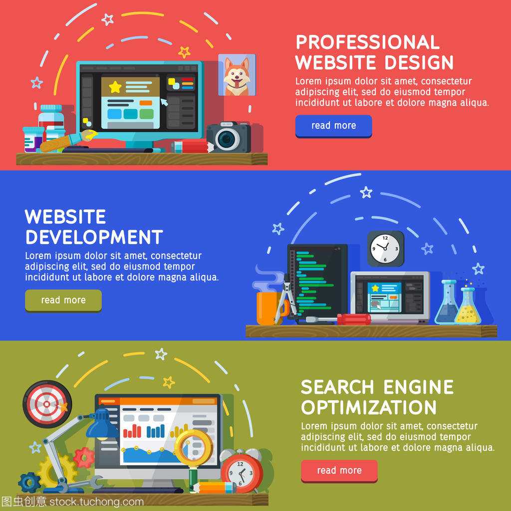 設(shè)置為 web 橫幅。橫向平面樣式的廣告橫幅。網(wǎng)站和應(yīng)用程序的開發(fā)。網(wǎng)頁設(shè)計(jì)。編程和編碼。搜索優(yōu)化、 Seo 和推廣。矢量圖