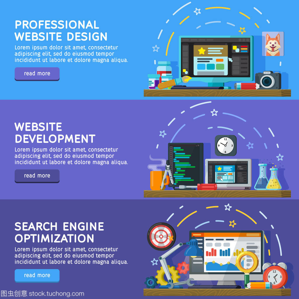 橫向平面樣式的廣告橫幅。設(shè)置為 web 橫幅。網(wǎng)站和應(yīng)用程序的開發(fā)。網(wǎng)頁設(shè)計(jì)。編程和編碼。搜索優(yōu)化、 Seo 和市場營銷。矢量圖